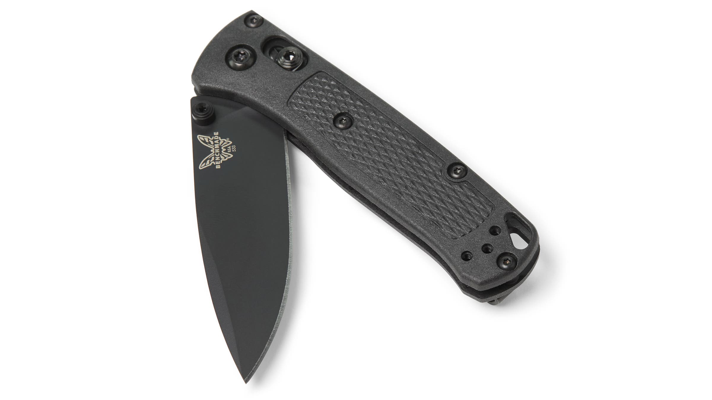 Benchmade Mini Bugout knife on white background