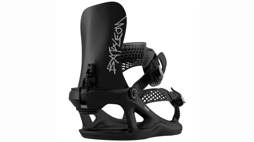 Black Bataleon Ghost FASE snowboard binding with a white hand-drawn Bataleon logo on the highback