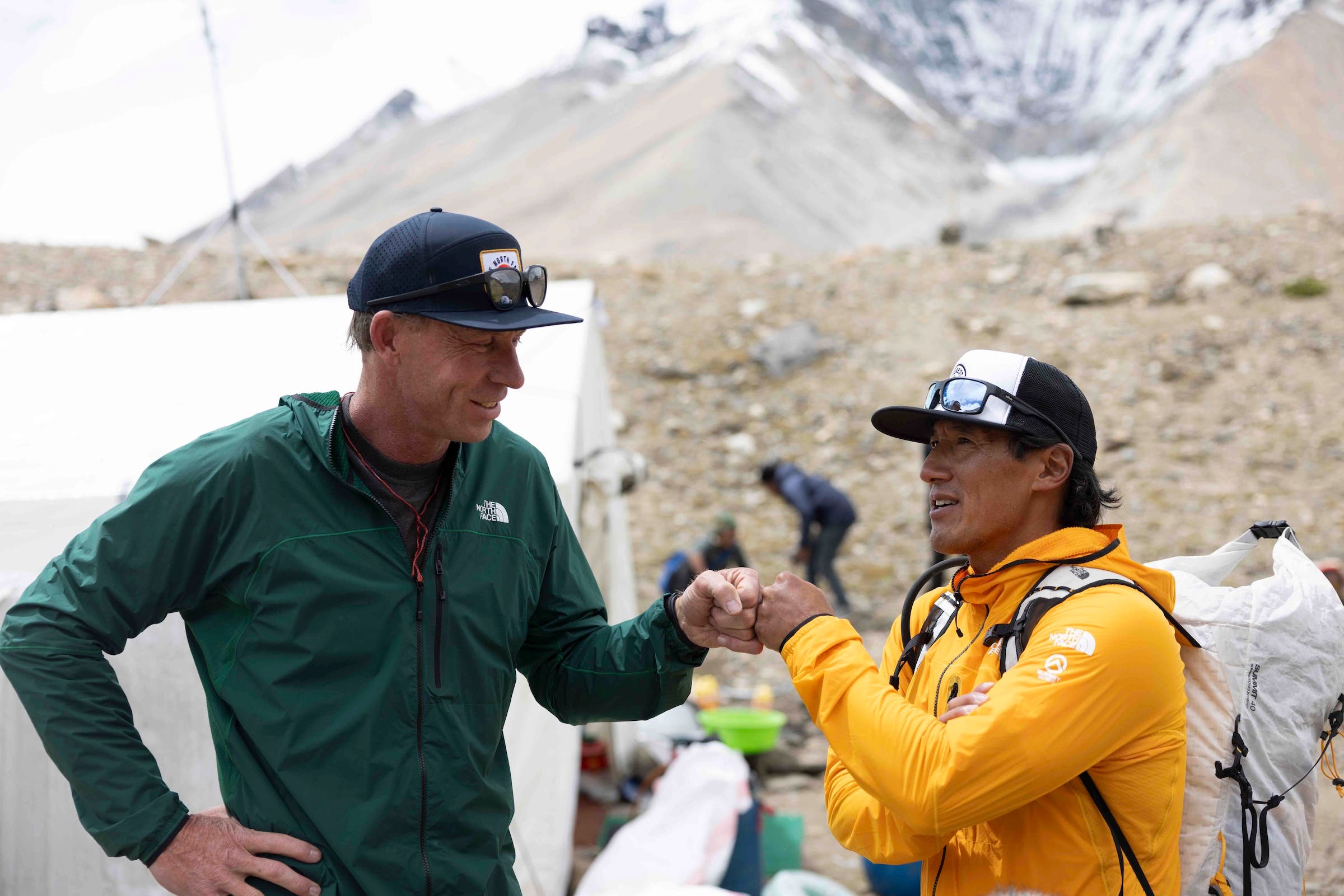 Jim Morrison and Jimmy Chin at Advanced Base Camp on the North Side of Mount Everest. 