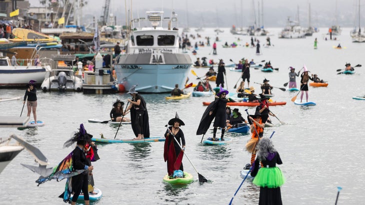 Witches and Warlocks Paddle in Morro Bay, California.
