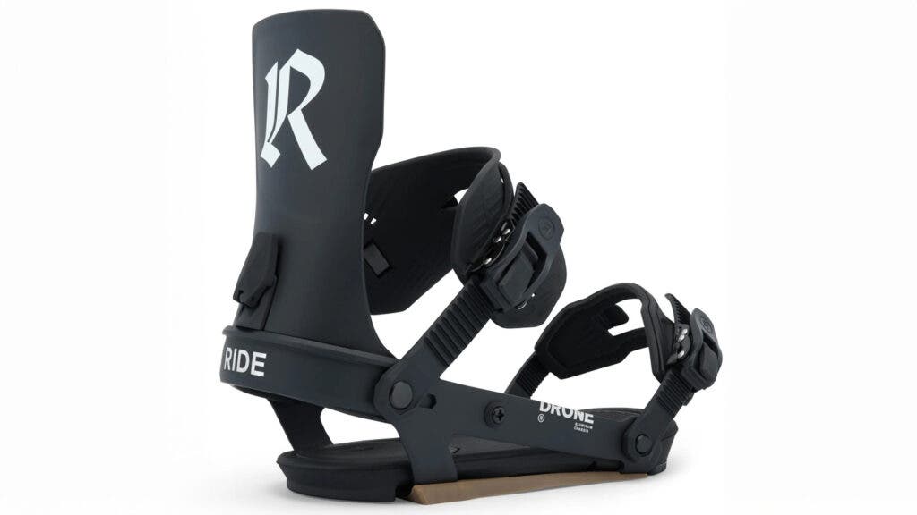 Black Ride Drone men's snowboard binding with a white Ride logo on the highback