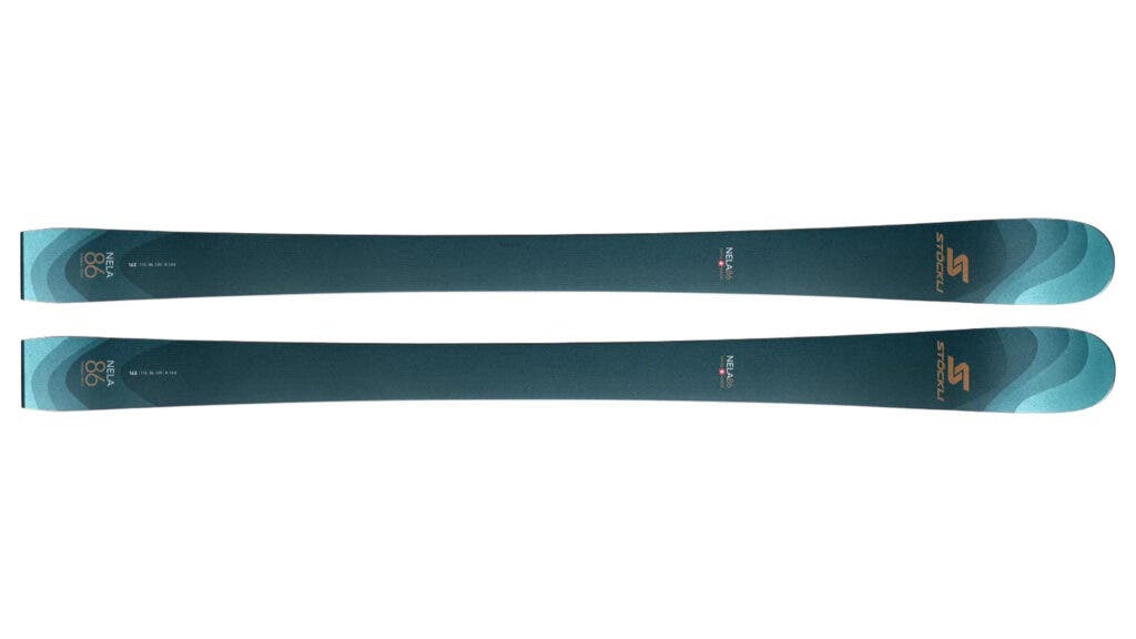 Black and blue Stöckli Nela 86 Women's skis on white background