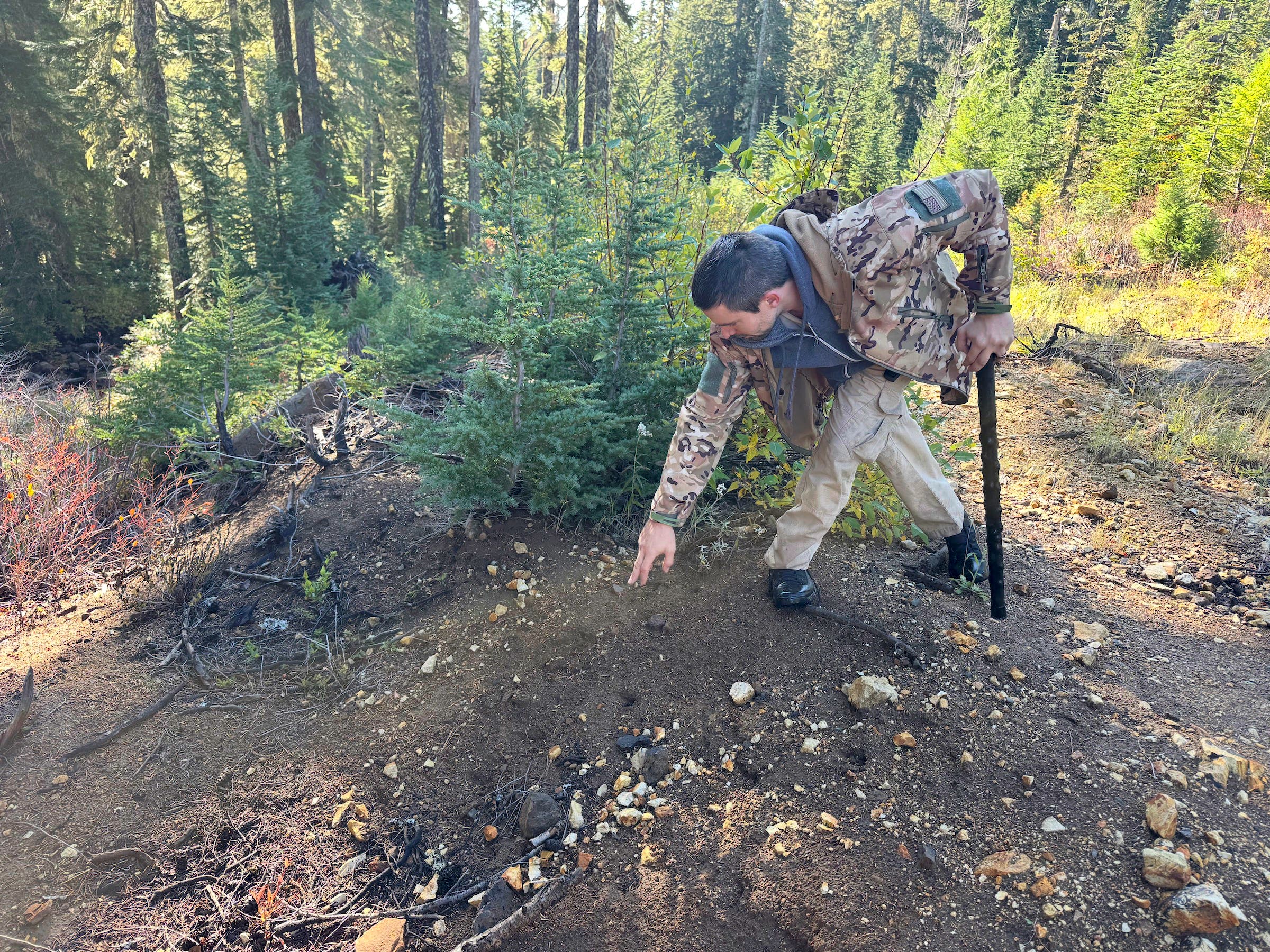 Hoskins points to tracks in the dirt