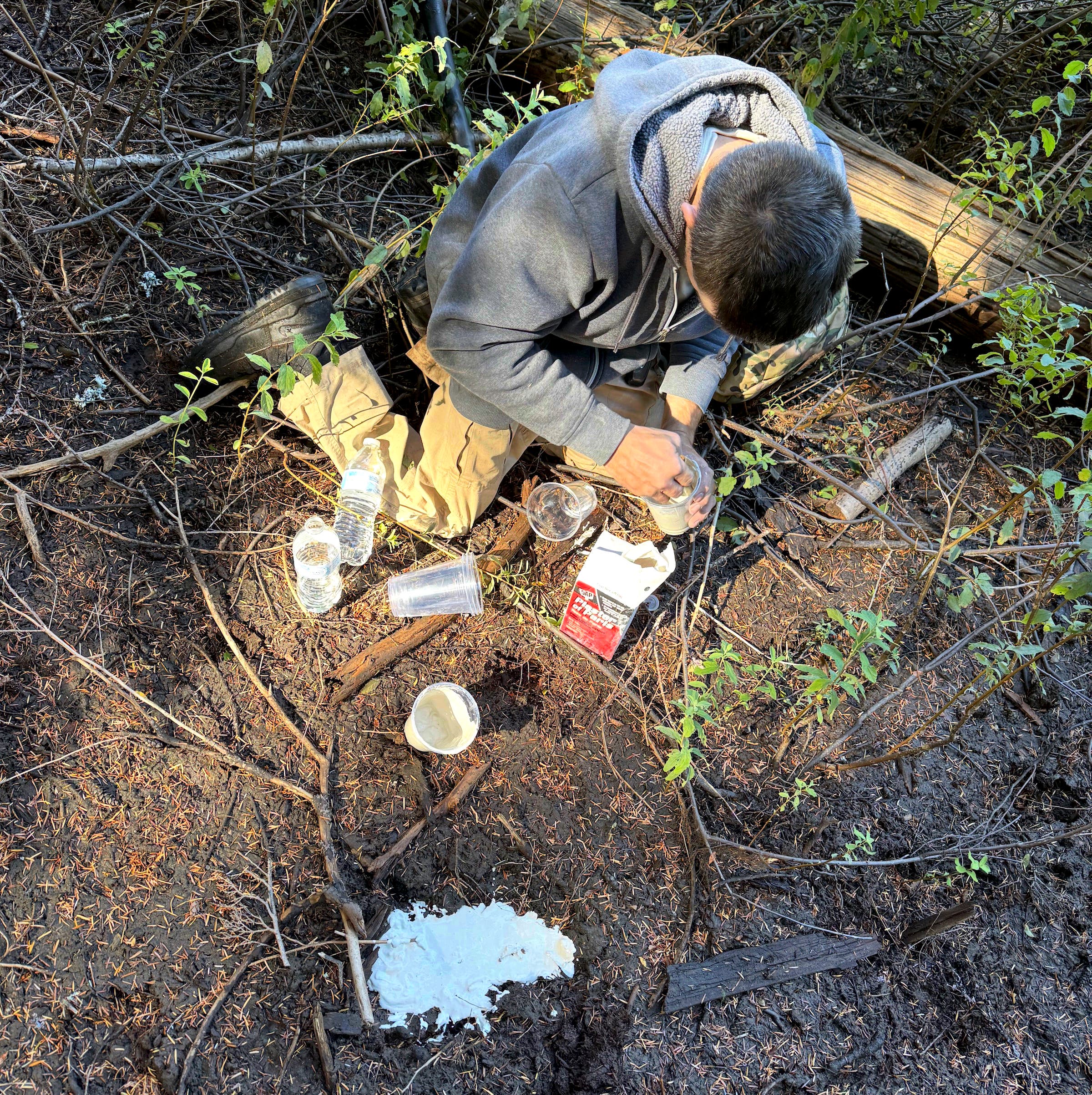 hoskins on ground with cast material