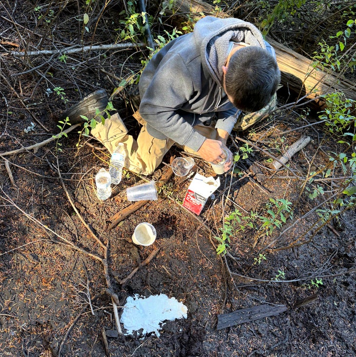 hoskins on ground with cast material