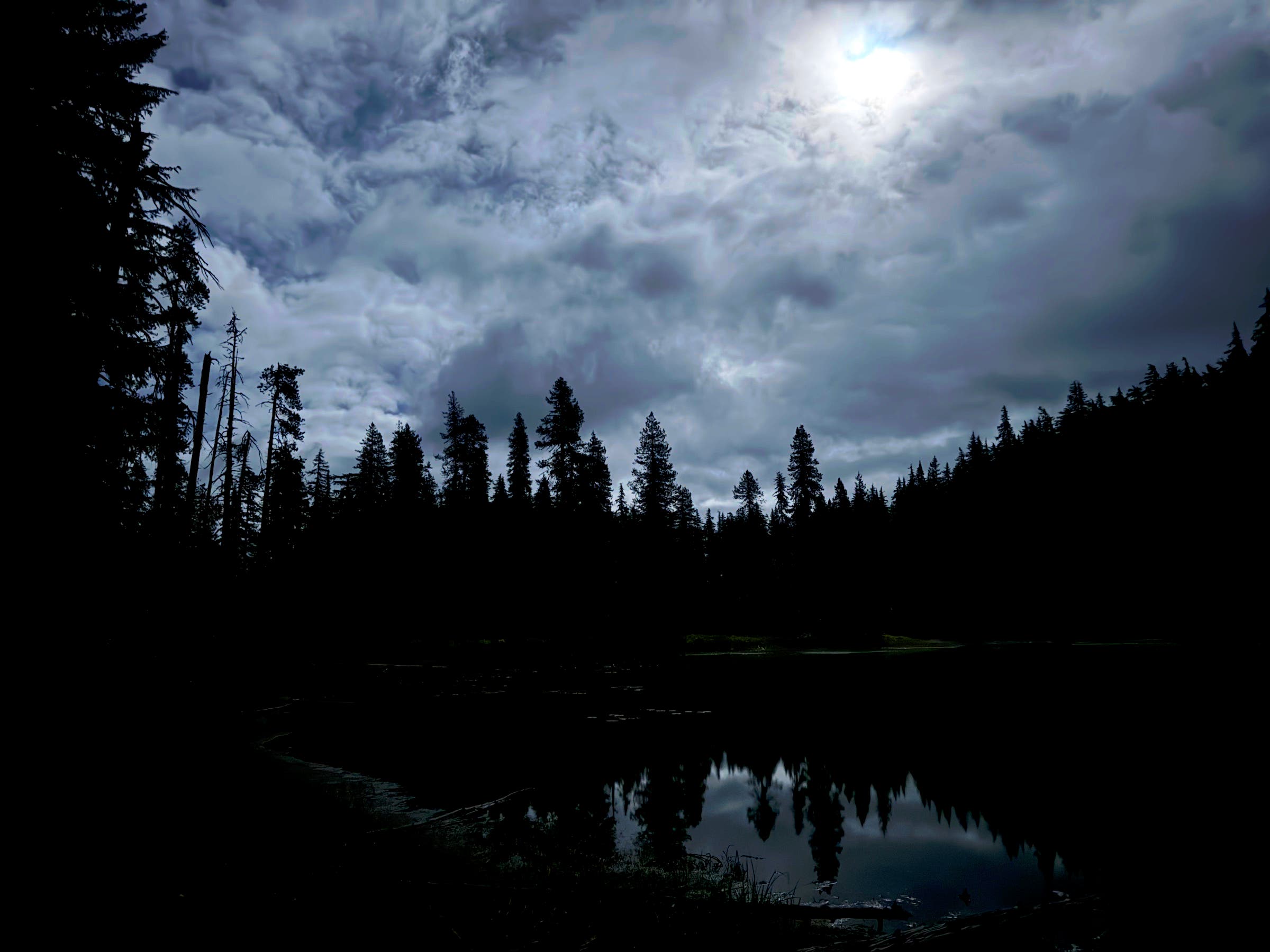 The lake near camp at night