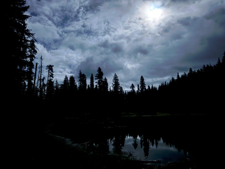 The lake near camp at night