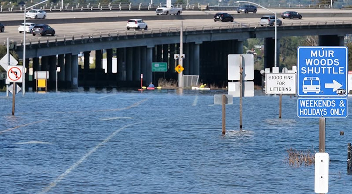 Drivers Were Stranded by Coastal Flooding. Then Kayakers Took Over a California Bike Path.