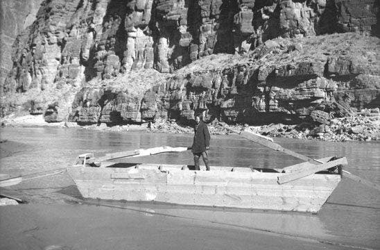 Bessie Hyde in the couple's boat below Tuckup Canyon at mile 165