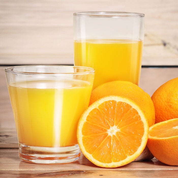 If you're in the habit of pouring yourself a big glass of OJ with breakfast every morning (or any type of fruit juice, for that matter), you may want to rethink your routine. "The only times I recommend fruit juice is when I have really underweight patients," says Jill Pluhar, R.D., a nutritionist with Brigham and Women's Hospital in Boston. 

"By the time juice is juice, it's usually been so processed that the majority of vitamins and minerals—and fiber—have been removed." Stick with whole fruits instead, she adds, which have built-in portion control: about 60 to 100 calories per fruit. With juice, on the other hand, it's easy to pour yourself 200 to 300 calories in one sitting.