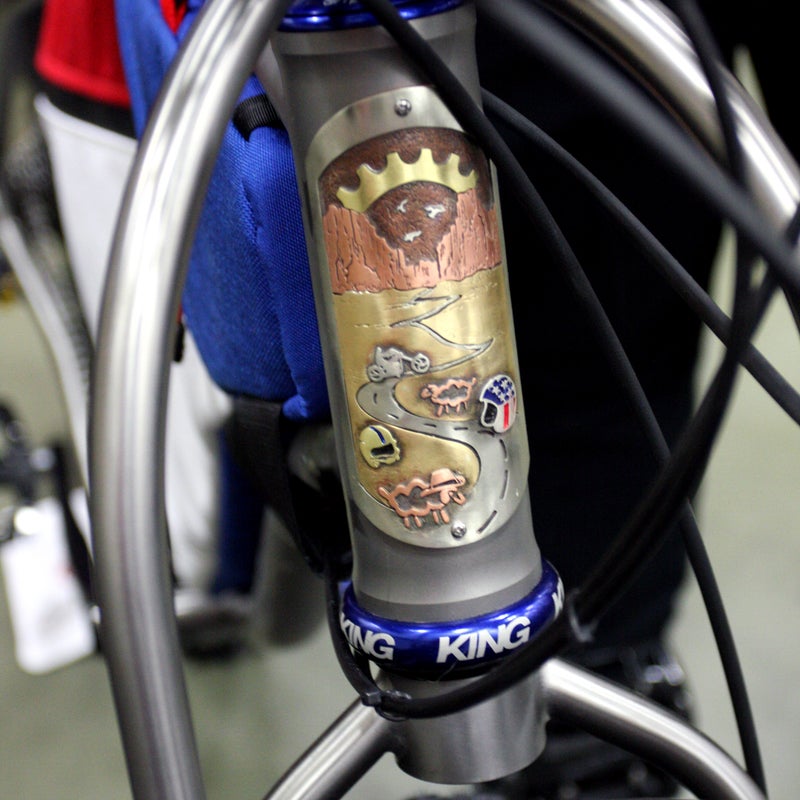 A bike as unique as Black Sheep’s adventure fat bike deserves a head badge just as original. Black Sheep co-owner James Bleakely commissioned Philadelphia jeweler Jen Green to create this Easy Rider-inspired head badge ($500). The bike’s owner “plans to roll around America and have fun, so it made sense,” Bleakley said. “Like the movie, it’s a little subversive, but part of America.”