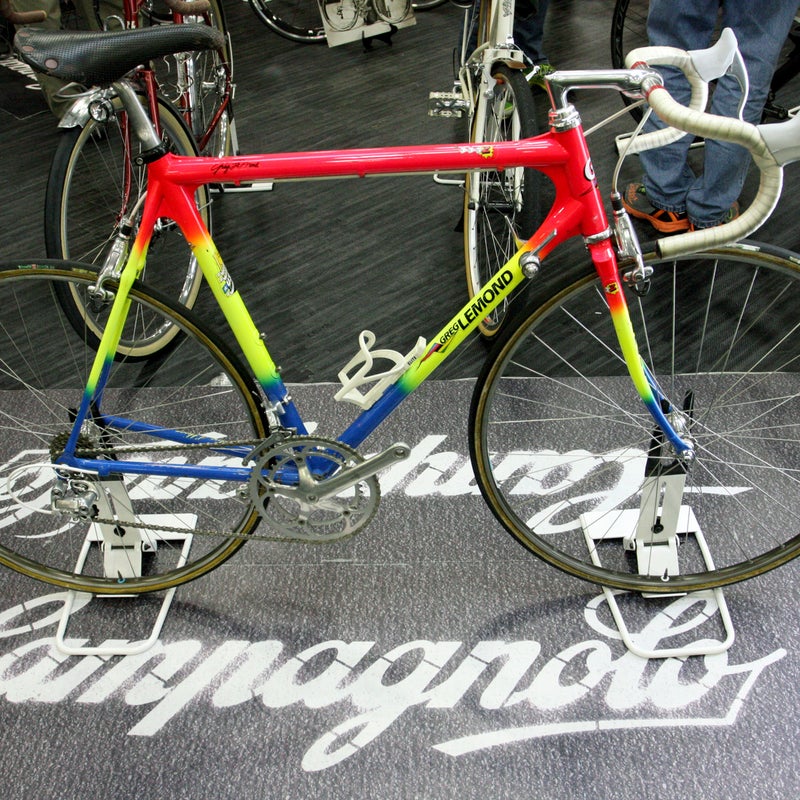 One of the stars of NAHBS was a bike older than a few of the builders. This Craig Calfee-built carbon fiber Tetra was ridden by Greg LeMond in the mountain stages of the 1991 Tour de France. The old-school Delta brakes would make any descent a hair-raiser. Calfee Designs announced it would likely put out a 25th anniversary edition of the bike in a similar paint scheme next year when it refreshes the Tetra road line.