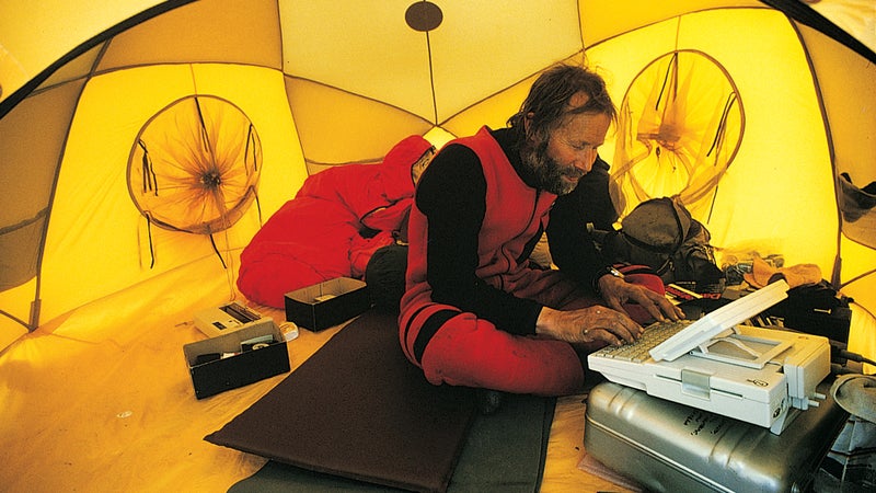 Chris Bonington at his Apple IIc.