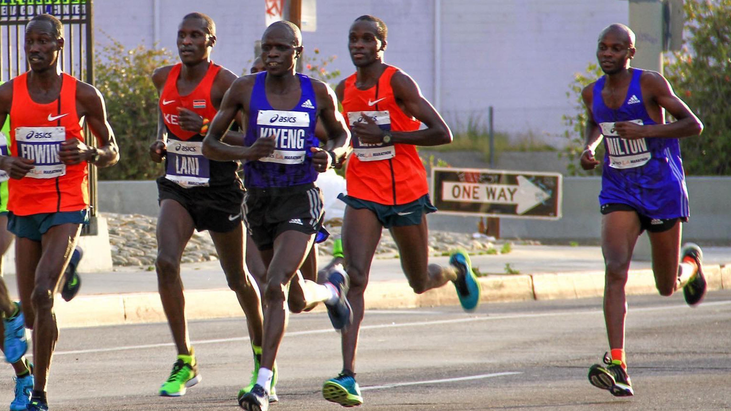 Daniel Limo (second from right) was the fastest man at the Los Angeles Marathon.