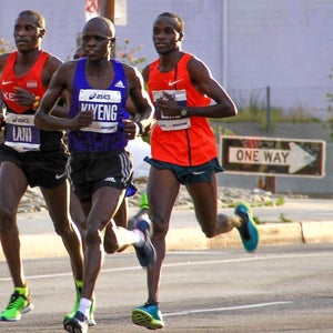 Daniel Limo (second from right) was the fastest man at the Los Angeles Marathon.