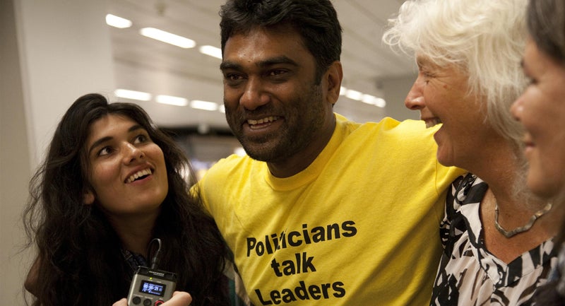 Airports Cairn Energy Climate (campaign title) Daughters Fathers Greenpeace activists Indoors KWCI (GPI) Microphones Oil drilling Oil exploration Positive mood