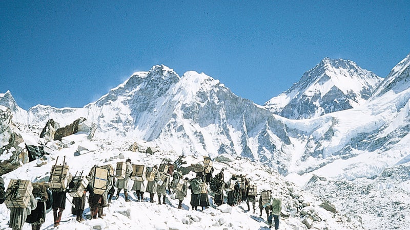 Over 350 porters slogged up to Base Camp in 1953 for Tenzing and Hillary's summit bid.