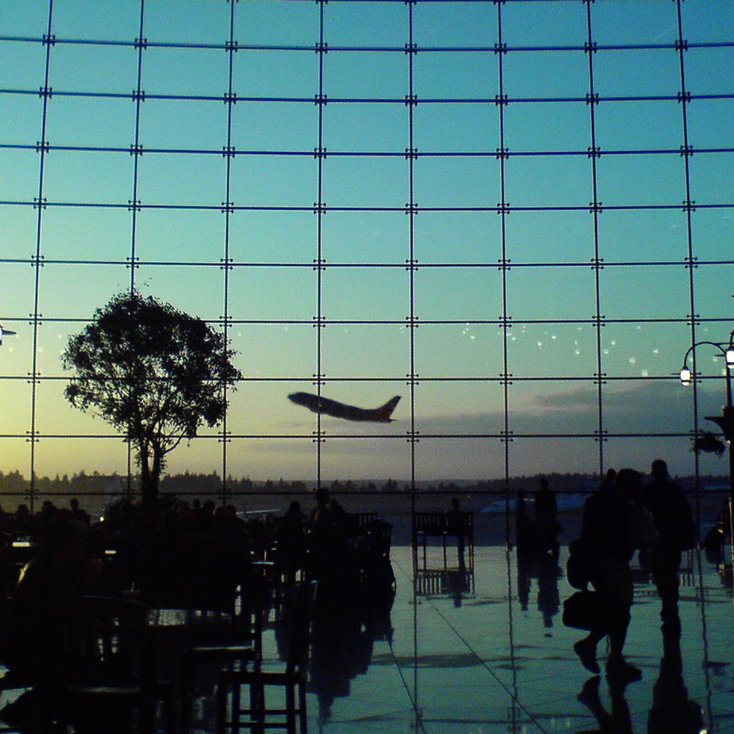 737-300 SEA SEATAC airport glass photomontage port of seattle seattle sunset travel window