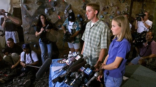 Tommy Caldwell and Beth Rodden talk about their ordeal at a news conference in August 2000.  They escaped after pushing one of their guards off a cliff.