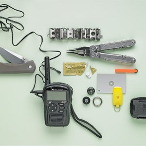 Leatherman Tread SOG Powerlock Traveler SOL Pocket Survival Pak Plus Spot Trace Midland HH54VP Portable Weather and Benchmade 761 Framelock.