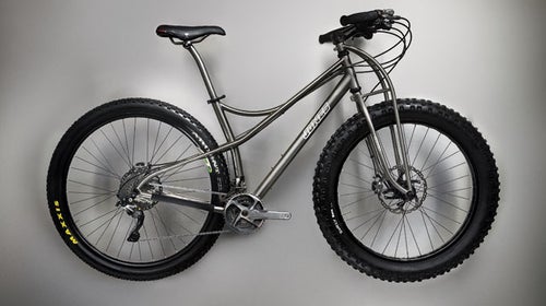 A titanium bike with swooping l