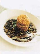 Mystery meat en croute: Chef Berry's grilled breat of coot and loin of possum between fried green tomatoes over braised greens and southern checker peas.