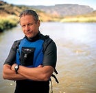 Jock on the water: Gary Johnson on the banks of the Rio Grande, New Mexico, July 2001