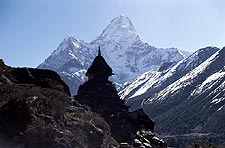 A slice of Himalayan heaven: a temple sits amid the rock and ice of Nepal's upper elevations