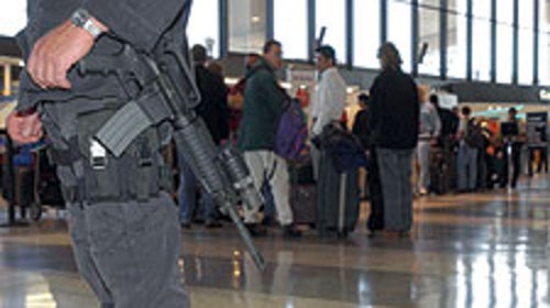 Boarding pass: armed security at Boston's Logan International Airport
