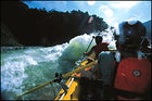 At play in the spray: Greg Findley at the helm on the Chico River.