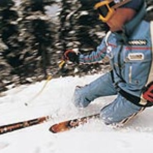 So darned fun: Sabin makes short work of the fresh at Big Mountain, Montana.