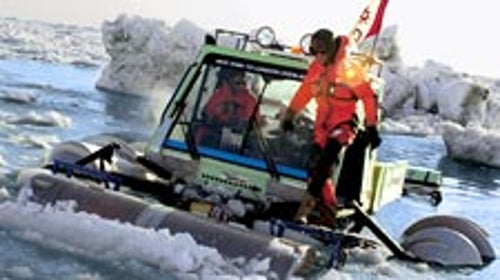 The Ice Challenger team on a practice run off Wales, Alaska