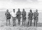 Mike Saitoti Ole Tiampati, second from left, with a band of Loita Hills Masai