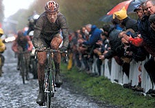 Lance's corporal: George Hincapie slogs it out in the Paris-Roubaix Race.