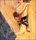 Potter on the 33rd Pitch of Freerider on El Captain. In September 2002, Potter knocked off this route after climbing Half Dome, completing an historic first: free-climbing both of these famously difficult walls in less than 24 hours.