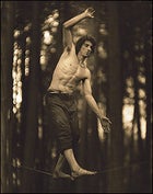 Slackline walking, a climbers' pastime in Yosemite: Potter sometimes performs this dangerous stroll over an 850-foot dropwithout a safety leash.