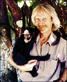 Hanging around: Van Roosmalen with a new spider monkey species from Mato Grosso, Brazil