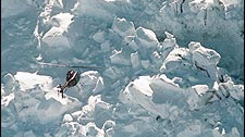 Aftershock: a copter surveys an avalanche in Rainier's Disappointment Cleaver.