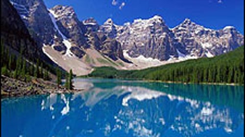 Canada's Moraine Lake, in Banff National Park—a good destination for a first journey abroad