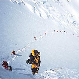The long walk: Climbers marching up Everest's south side to Camp IV, May 15, 2002