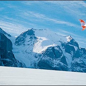 Flying high: Andrew McLean blasts across Sam Ford Fjord, Baffin Island, Canada.