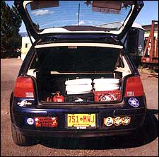 Kathy NiKeefe's VW Golf runs on recycled vegetable oil.