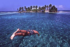 Taking the plunge near Belize's Carrie Bow Caye.