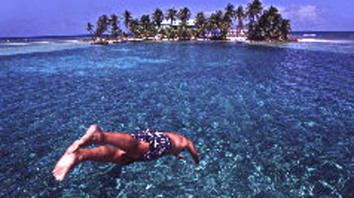 Taking the plunge near Belize's Carrie Bow Caye.