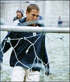 Blowing off postrace steam; Miller hits the soccer field.