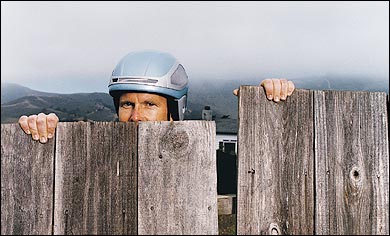 Brainier Bucket: Meyerhoffer wearing the ms1 near his home and studio in Montara, California