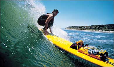 All aboard! Pro surfer Keith Malloy, west of Gaviota, California