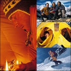 Keeping the flame burning; clockwise from above, Koch lighting incense at the Team's base camp shrine: Koch, Henderson, and Chin at camp; Lakpa and Kami staying warm; Koch begins the North Face descent.