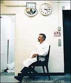 Chef Boulot outside the kitchen of the Heathman restaurant