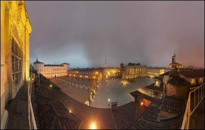 View across the Piazza Castello, venue for the Winter Olympics' Medals Plaza